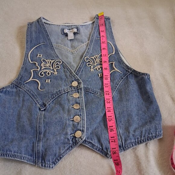 Forever 21 Women's Size Small Light Wash Button Embroidered Western Denim Vest - Picture 11 of 11